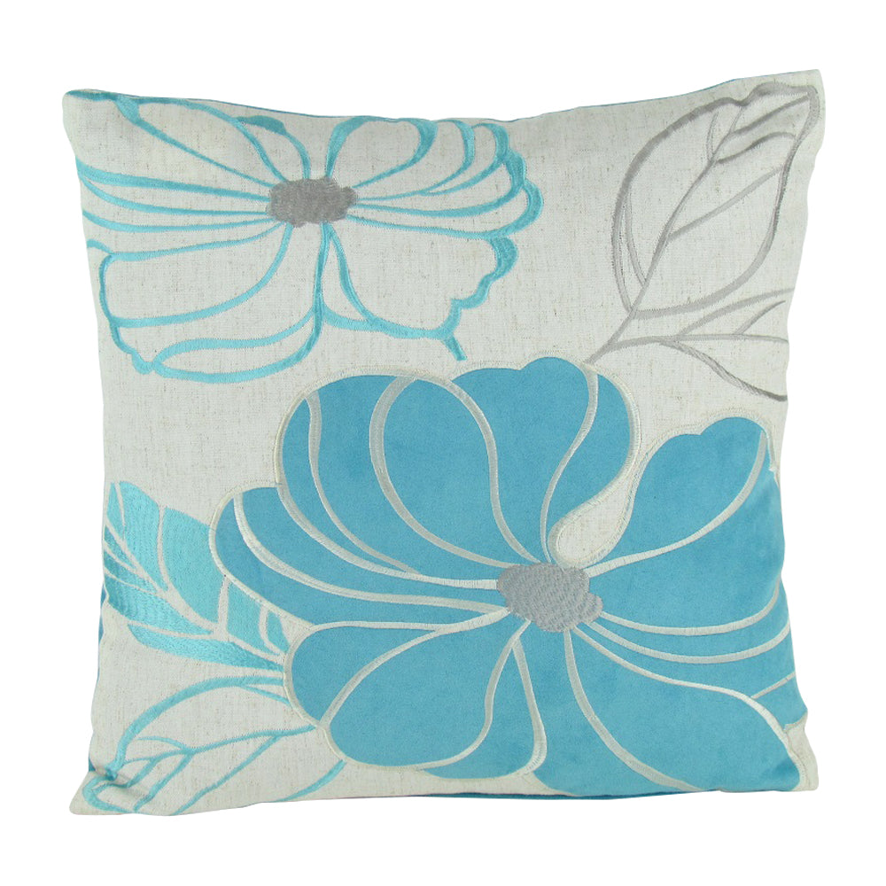 Floral Embroidered Decorative Pillow 17"X17"