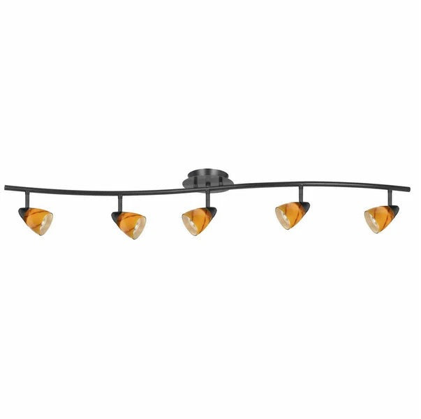 5 Light Glass Shade 120V Metal Track Light Fixture Black and Yellow-zoom-