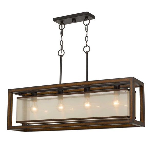 Wooden Open Rectangular Frame Chandelier With Dual Chain Brown