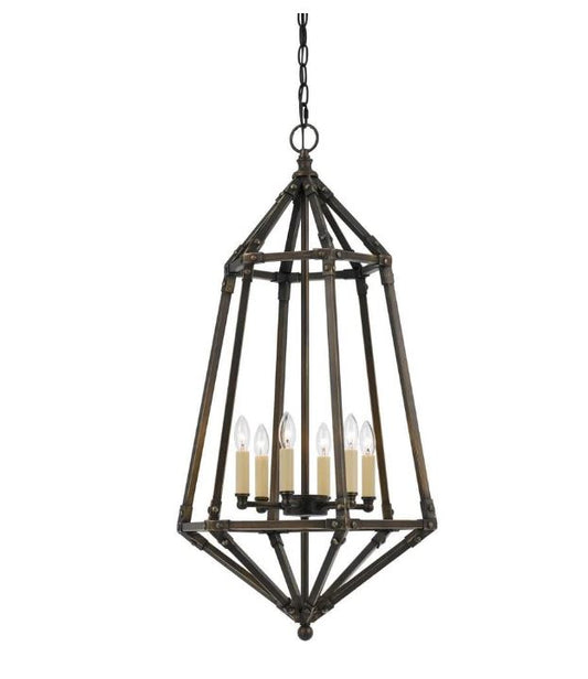 Sculpted Cage Design Metal Pendant Lighting With Chain Dark Bronze