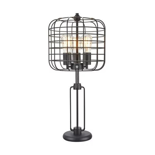 Contemporary Style Caged Shade Table Lamp with Open Design Black