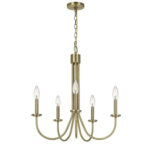 Metal Chandelier With 5 Candelabra Holders Gold