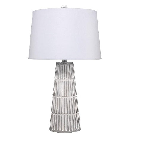 Table Lamp with Cement Conical Engraved Vertical Lines Base Gray