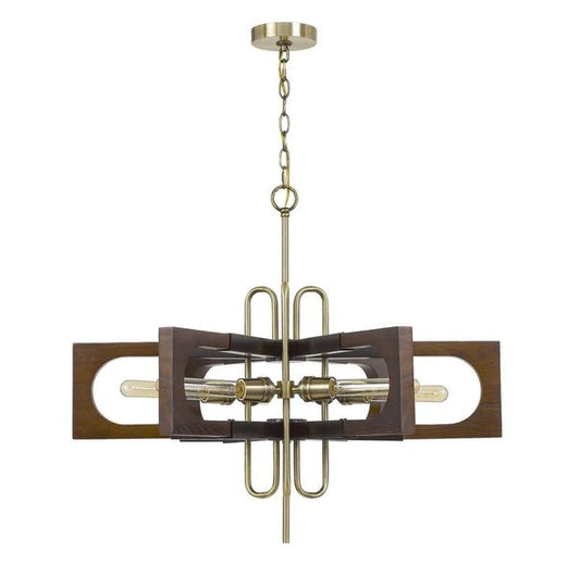 Fan Blade Design Wooden Chandelier With Metal Frame Gold And Brown