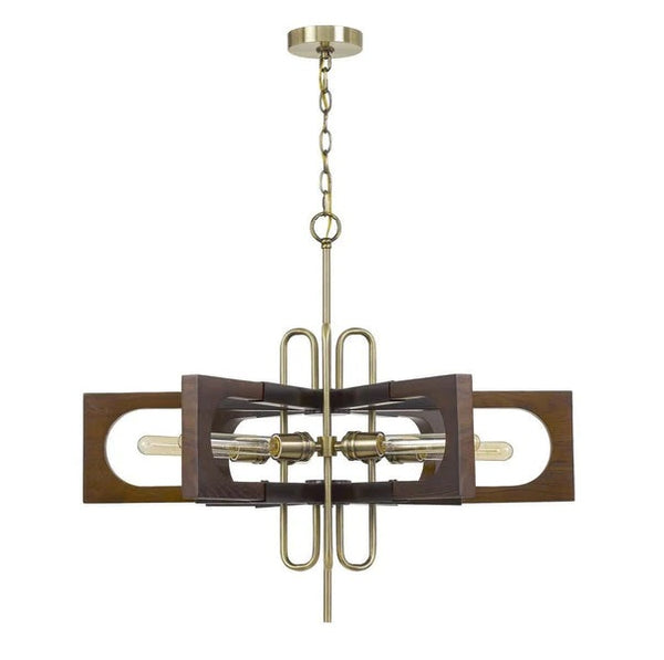 Fan Blade Design Wooden Chandelier With Metal Frame Gold And Brown