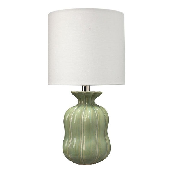 19 Inch Ceramic Coastal Table Lamp Curved Base Green