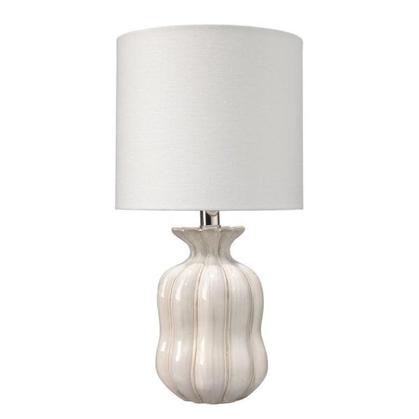 19 Inch Ceramic Coastal Table Lamp with Curved Base White