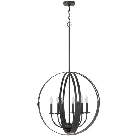 6 Bulb Metal Chandelier With Gyroscopic Design Black