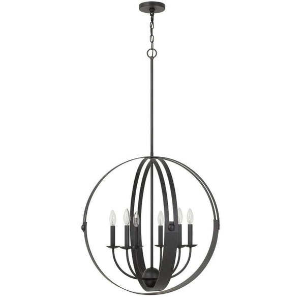 6 Bulb Metal Chandelier With Gyroscopic Design Black
