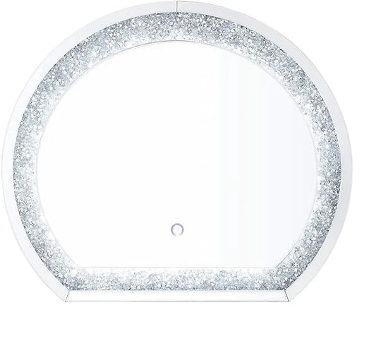 Round Shaped Mirror Wall Decor With Faux Crystals Silver