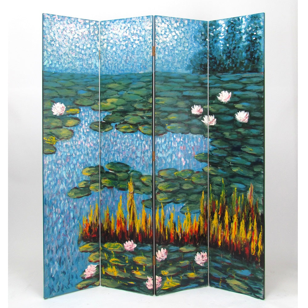 Hand Painted Lotus Pond Room Divider-zoom-1