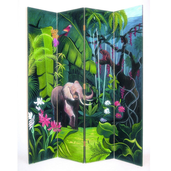 Hand Painted Elephant In Jungle Room Divider