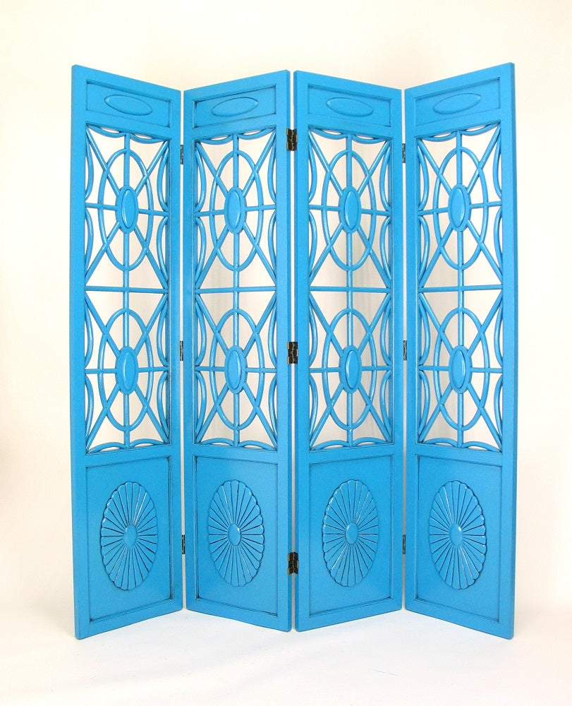 Antiqued Basswood Spider Web Teal Room Divider-zoom-1
