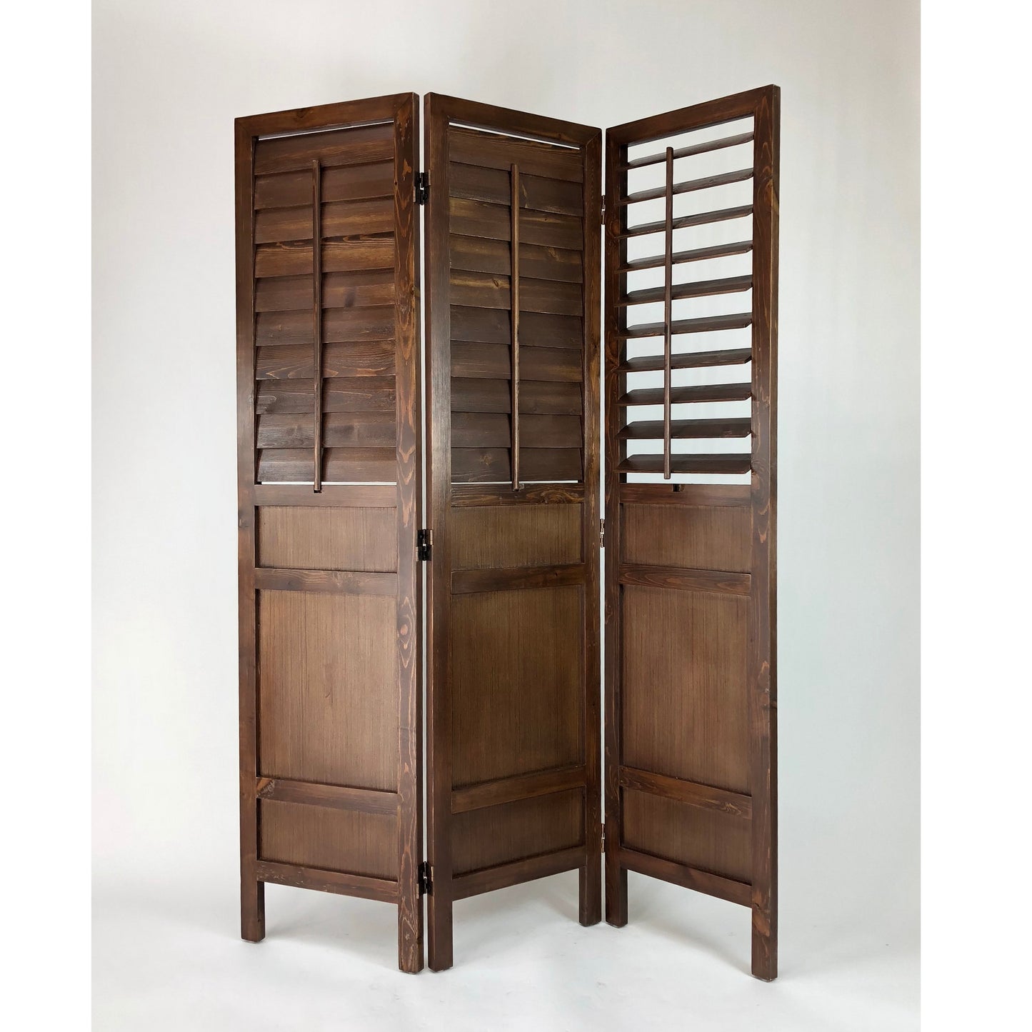 Hand Carved Louver Walnut Room Divider