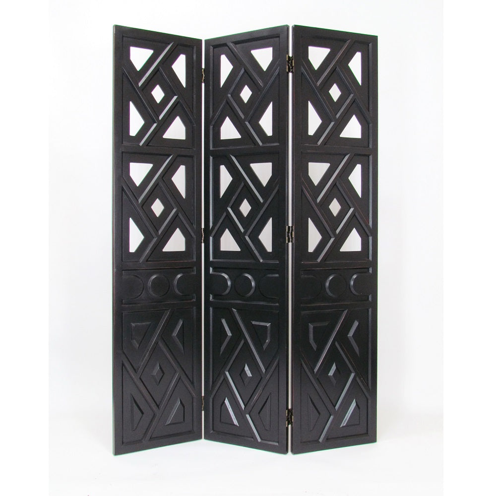 Antiqued Basswood Wiindmill Black Room Divider