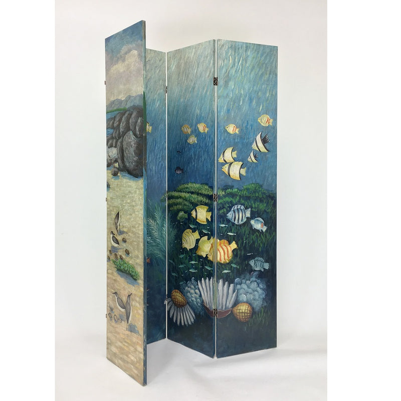 Hand Painted Double Side Room Divider Blue-zoom-