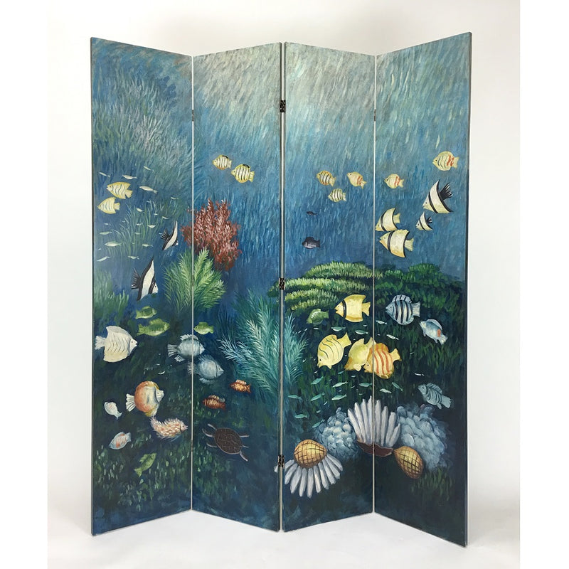 Hand Painted Double Side Room Divider Blue-zoom-
