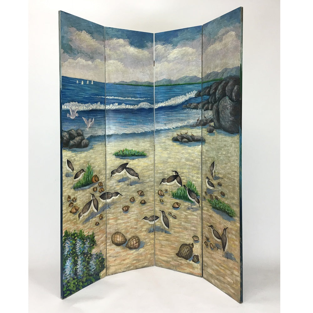Hand Painted Double Side Room Divider Blue-zoom-2