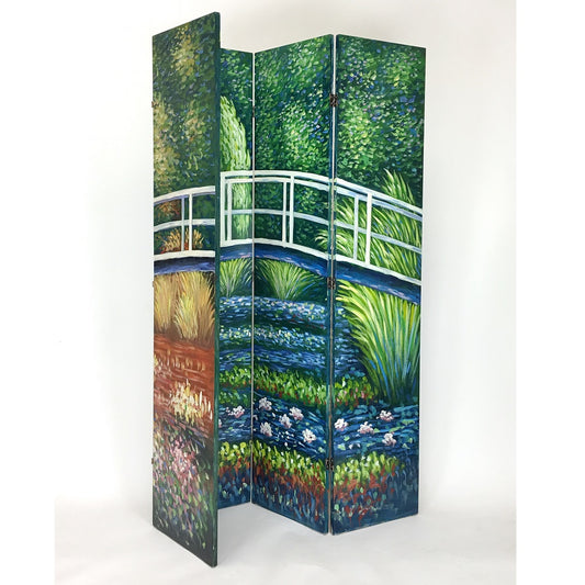 Hand Painted Double Side Room Divider Green