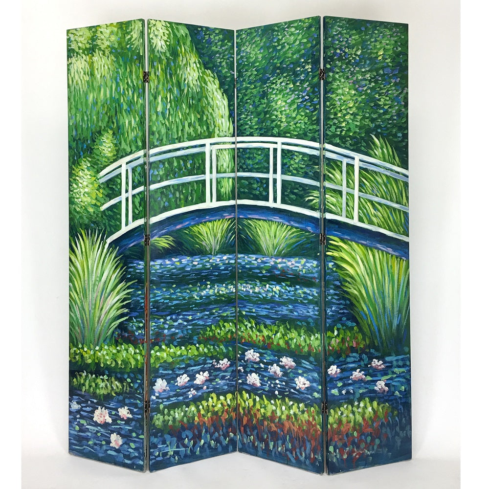 Hand Painted Double Side Room Divider Green