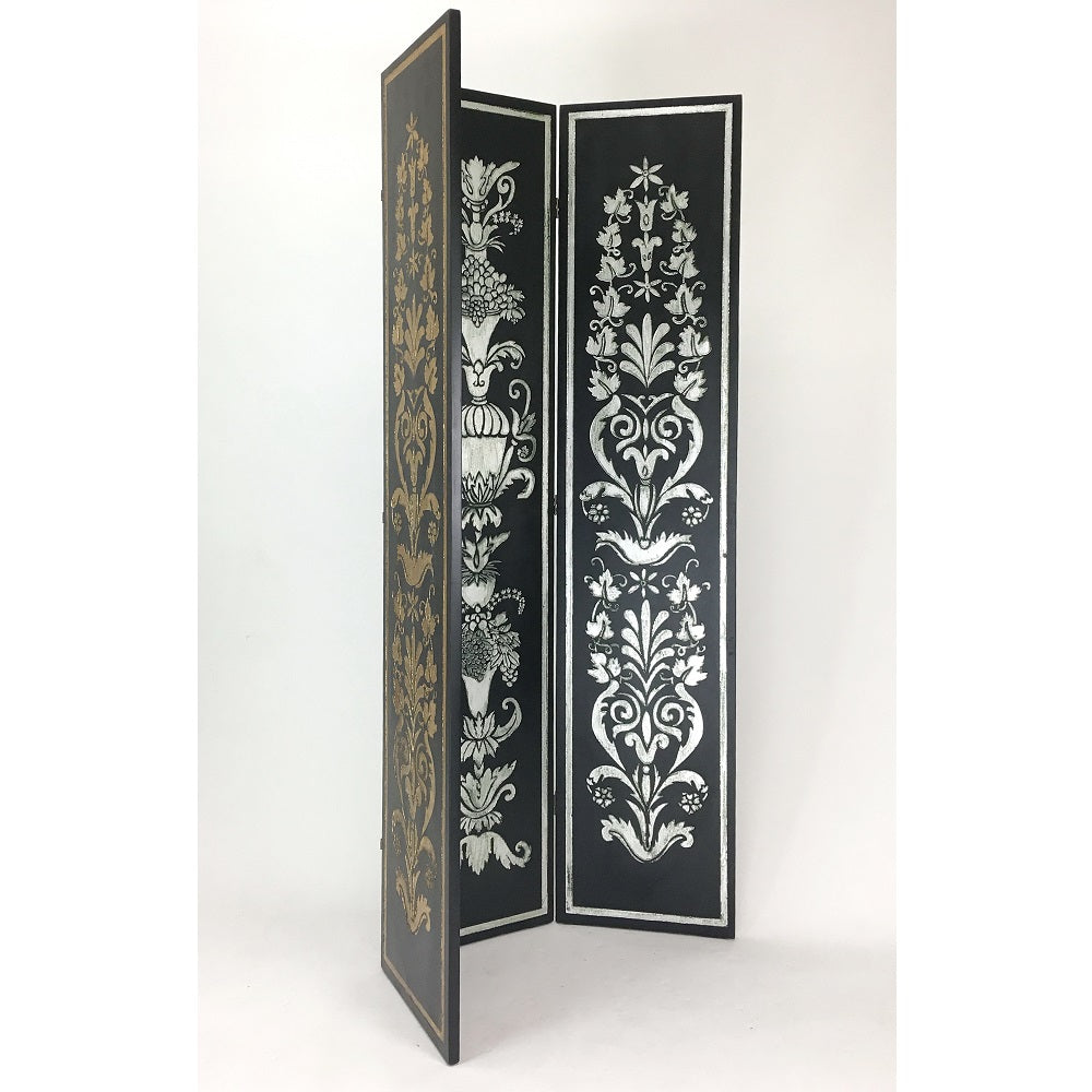 Hand Painted Double Side Room Divider Silver Gold