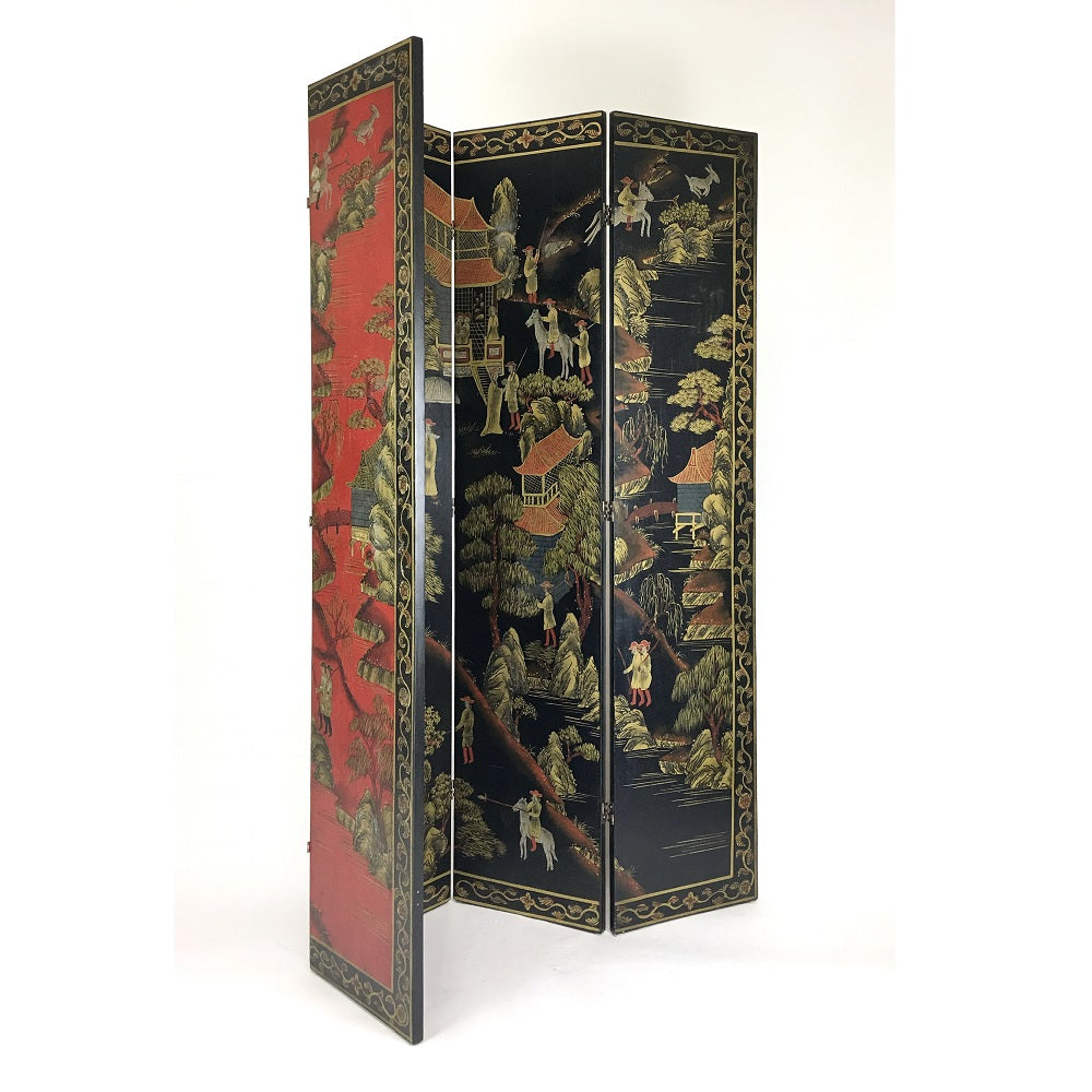 Hand Painted Double Side Room Divider Red Black