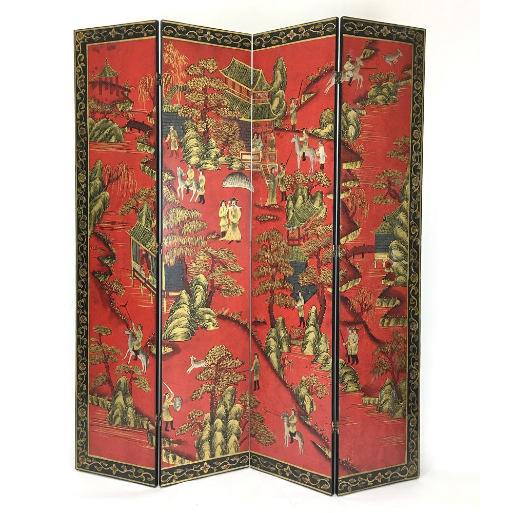 Hand Painted Double Side Room Divider Red Black-zoom-5