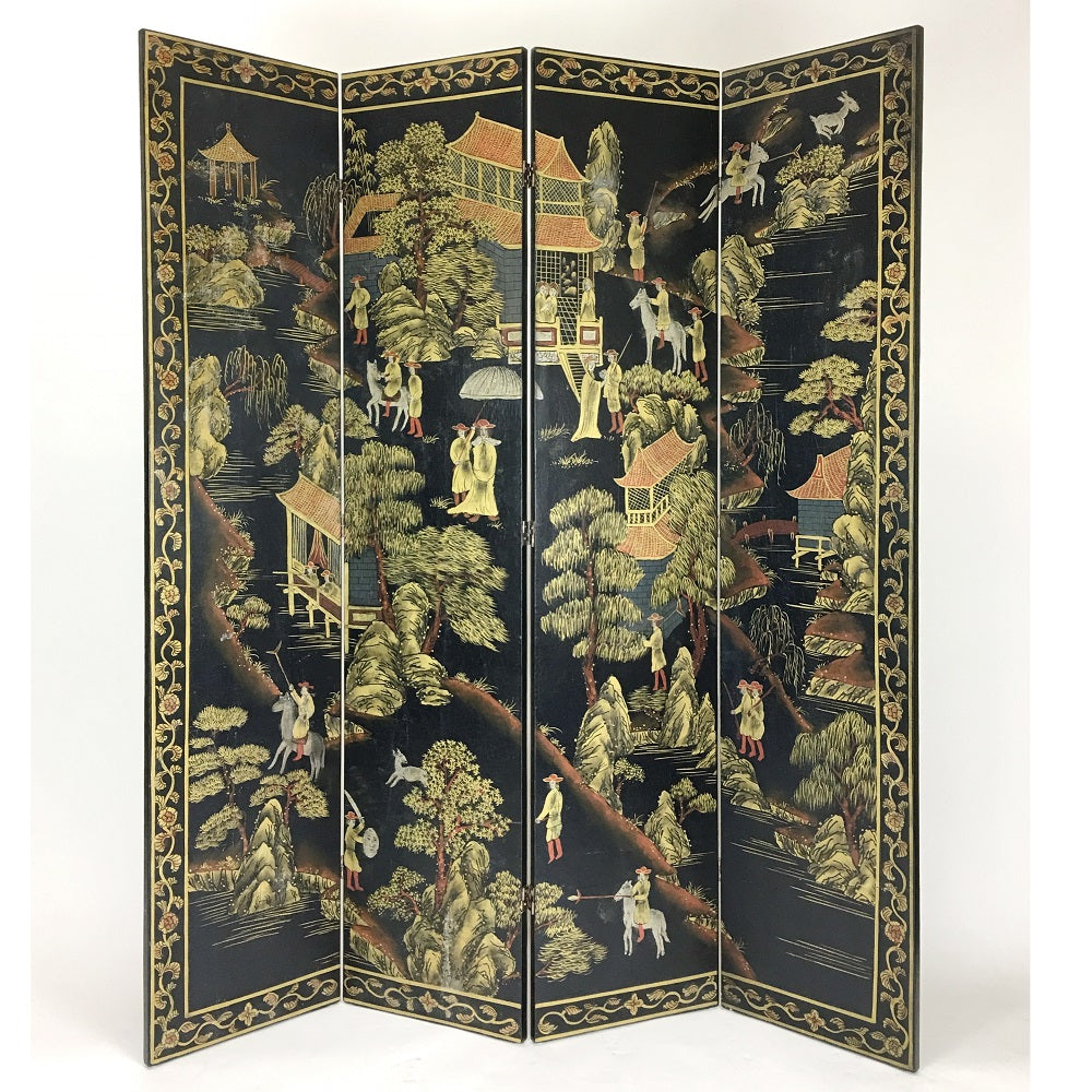 Hand Painted Double Side Room Divider Red Black-zoom-4