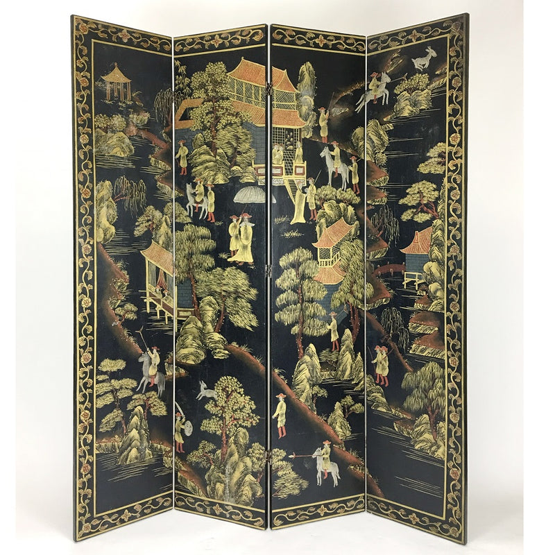 Hand Painted Double Side Room Divider Red Black-zoom-