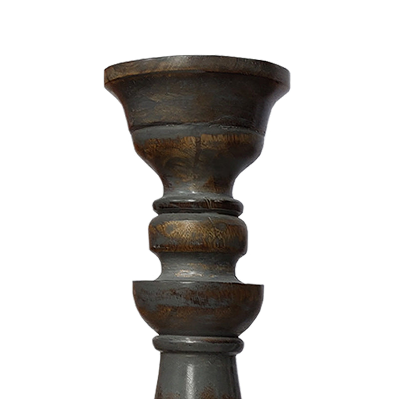 Handmade Pillar Shape Wooden Candle Holder With Flared Top Brown And Gray Set Of 3-zoom-