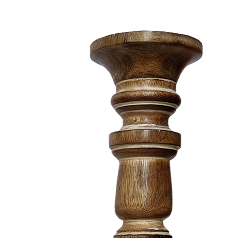 Handmade Wooden Candle Holder With Flared Top Natural Brown Set Of 3-zoom-