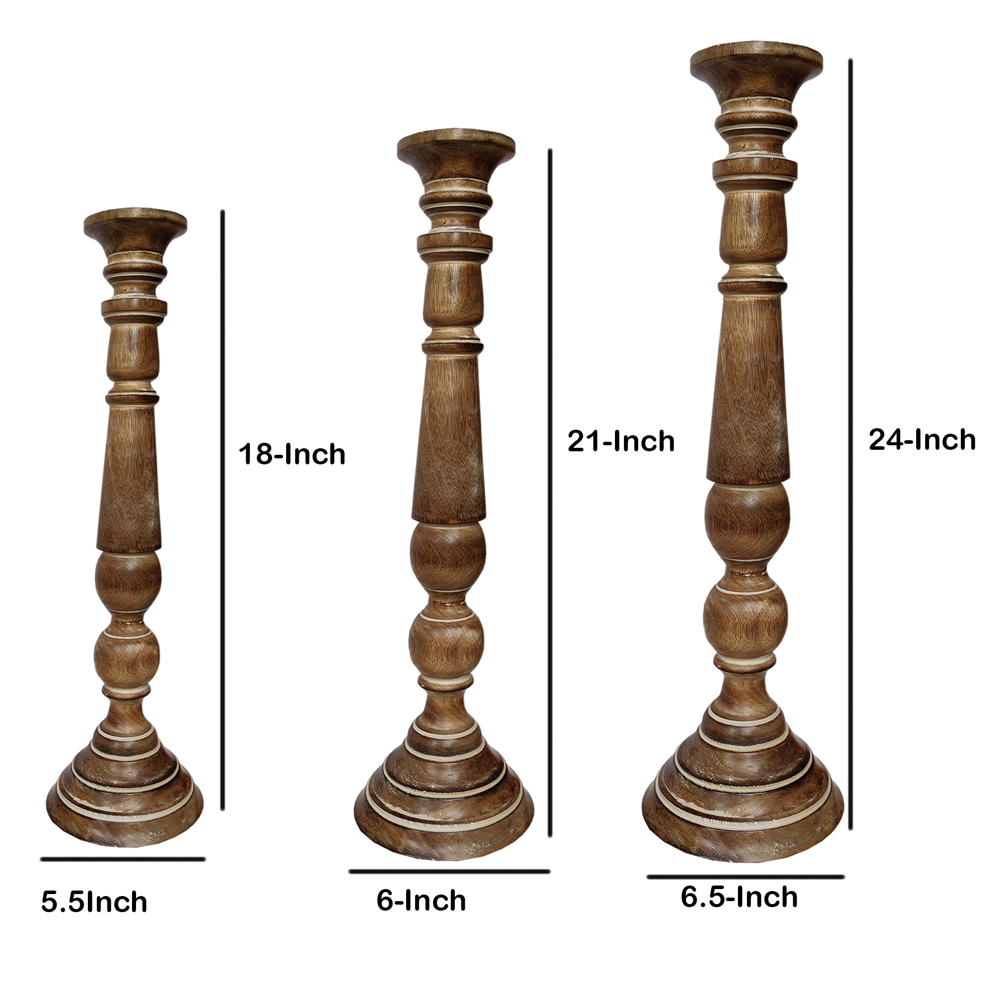 Handmade Wooden Candle Holder With Flared Top Natural Brown Set Of 3-zoom-5