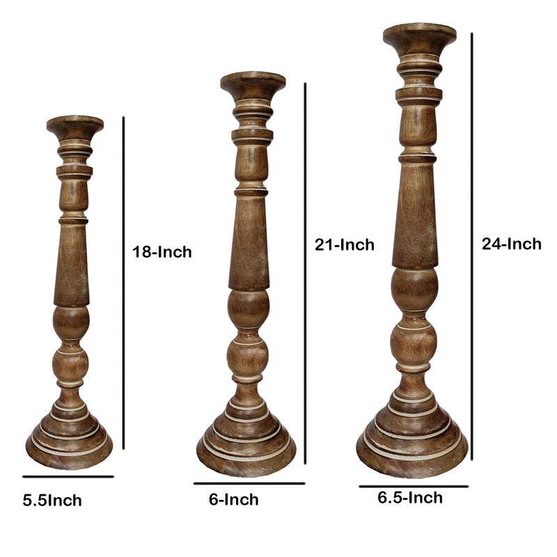 Handmade Wooden Candle Holder With Flared Top Natural Brown Set Of 3-zoom-