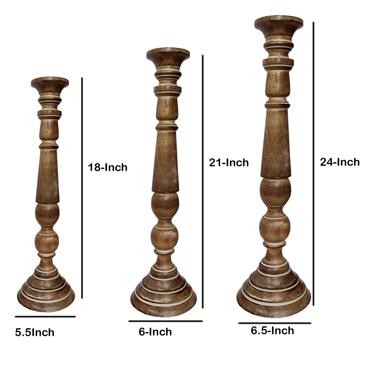 Handmade Wooden Candle Holder With Flared Top Natural Brown Set Of 3