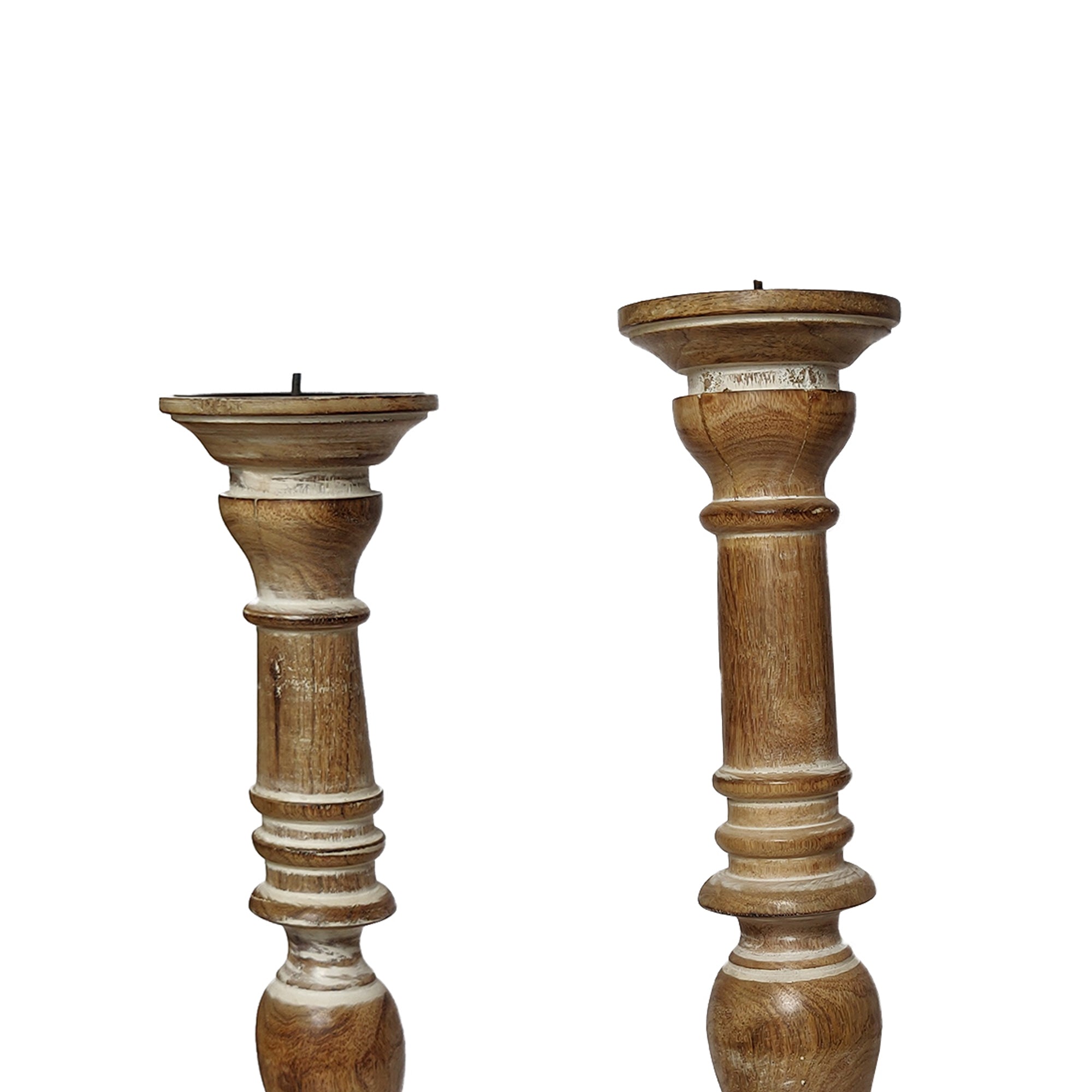 Handcrafted Distressed Wooden Candle Holder With Pedestal Body Brown Set Of 3