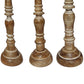 Handcrafted Distressed Wooden Candle Holder With Pedestal Body Brown Set Of 3