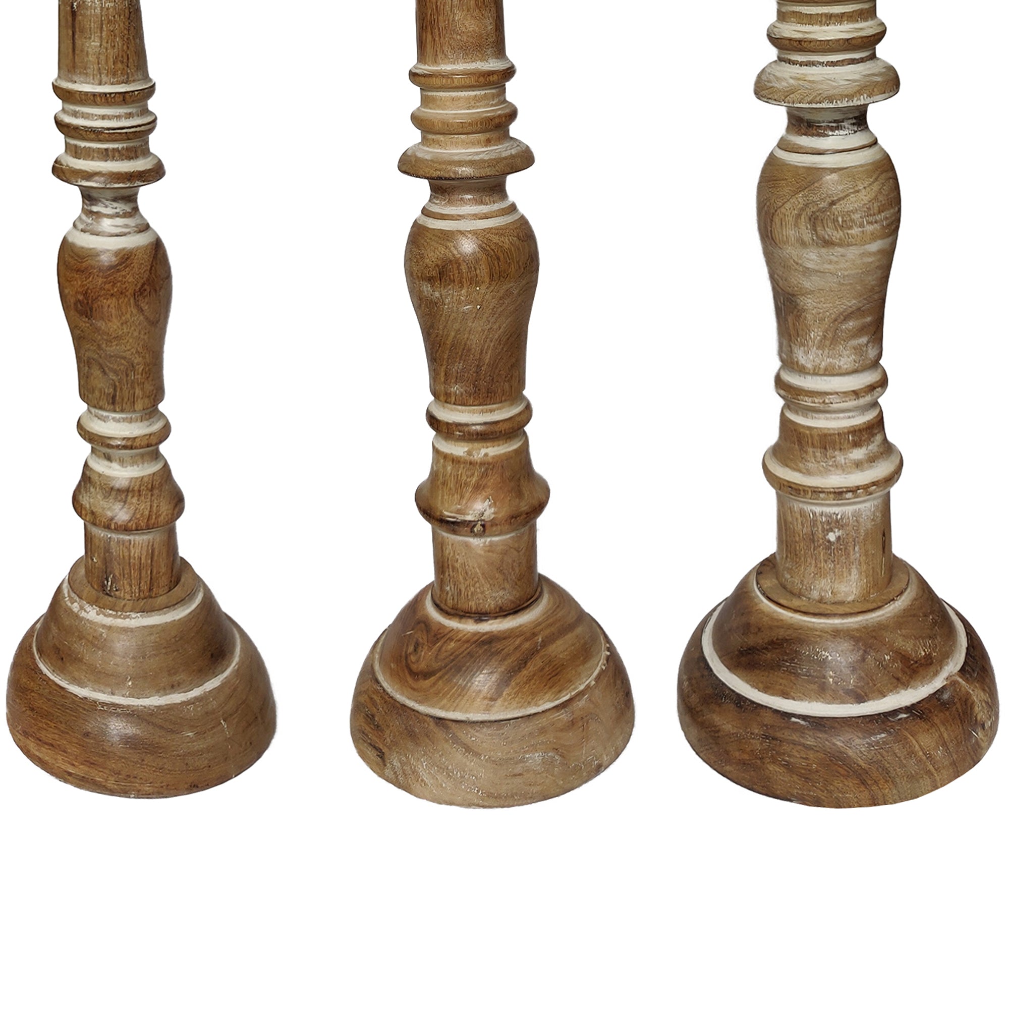 Handcrafted Distressed Wooden Candle Holder With Pedestal Body Brown Set Of 3-zoom-3