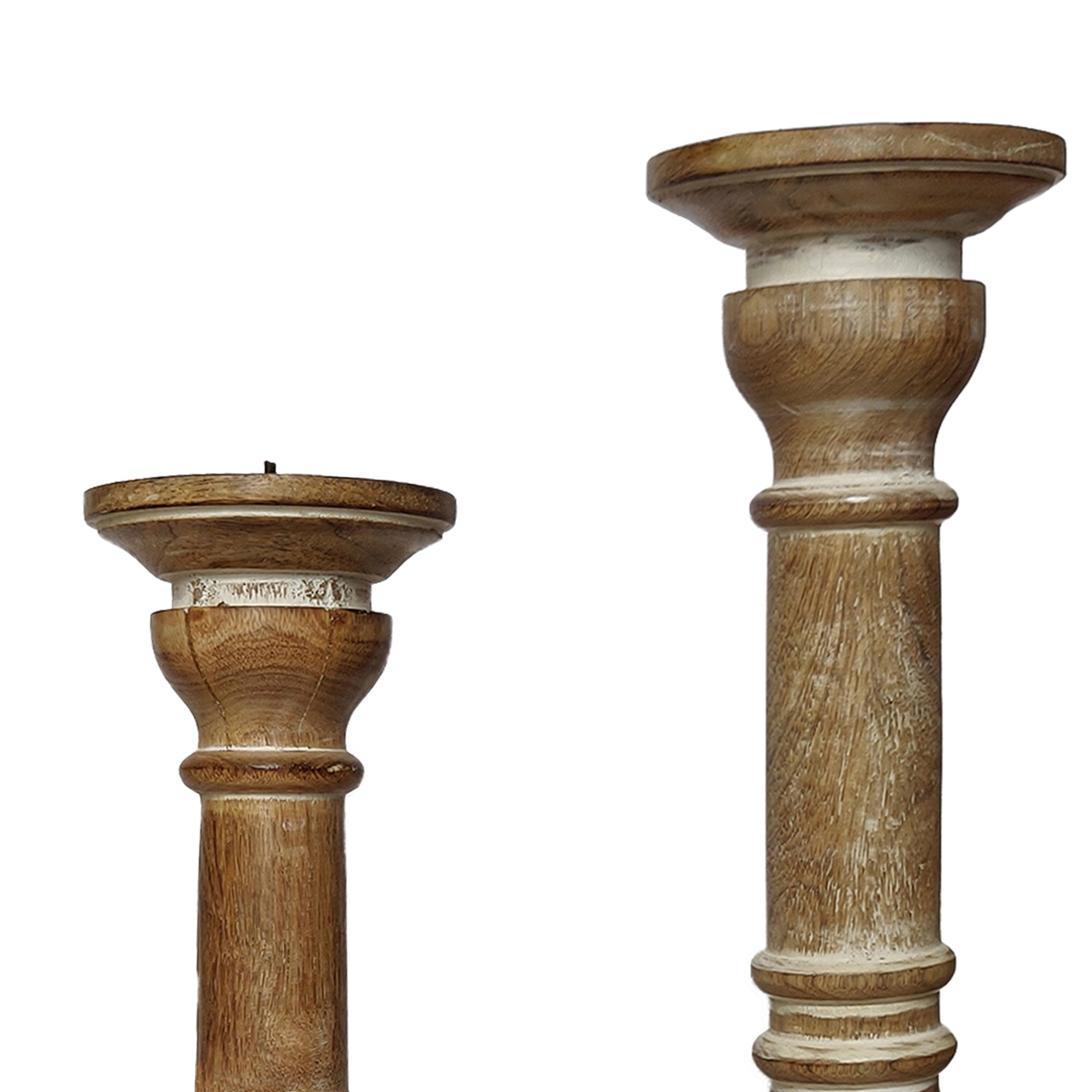 Handcrafted Distressed Wooden Candle Holder With Pedestal Body Brown Set Of 3-zoom-4
