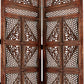 Traditional Four Panel Wooden Room Divider with Hand Carved Details, Antique Brown