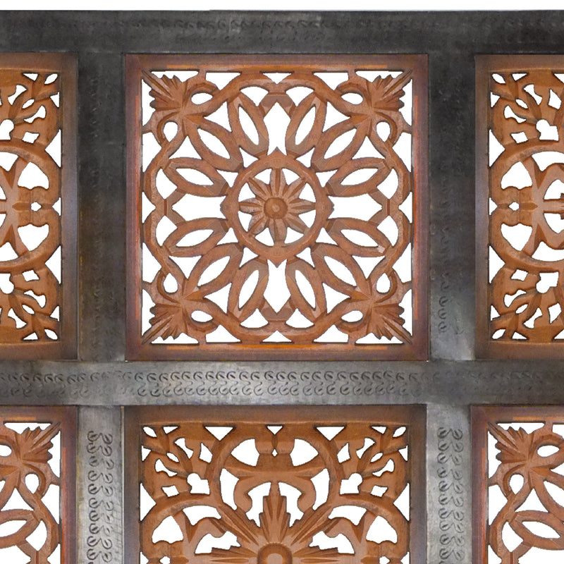 Decorative Mango Wood Wall Panel With Cutout Flower Pattern Brown-zoom-