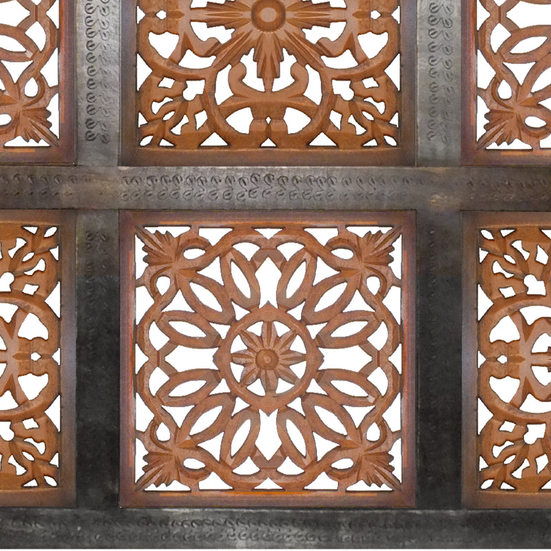 Decorative Mango Wood Wall Panel With Cutout Flower Pattern Brown-zoom-