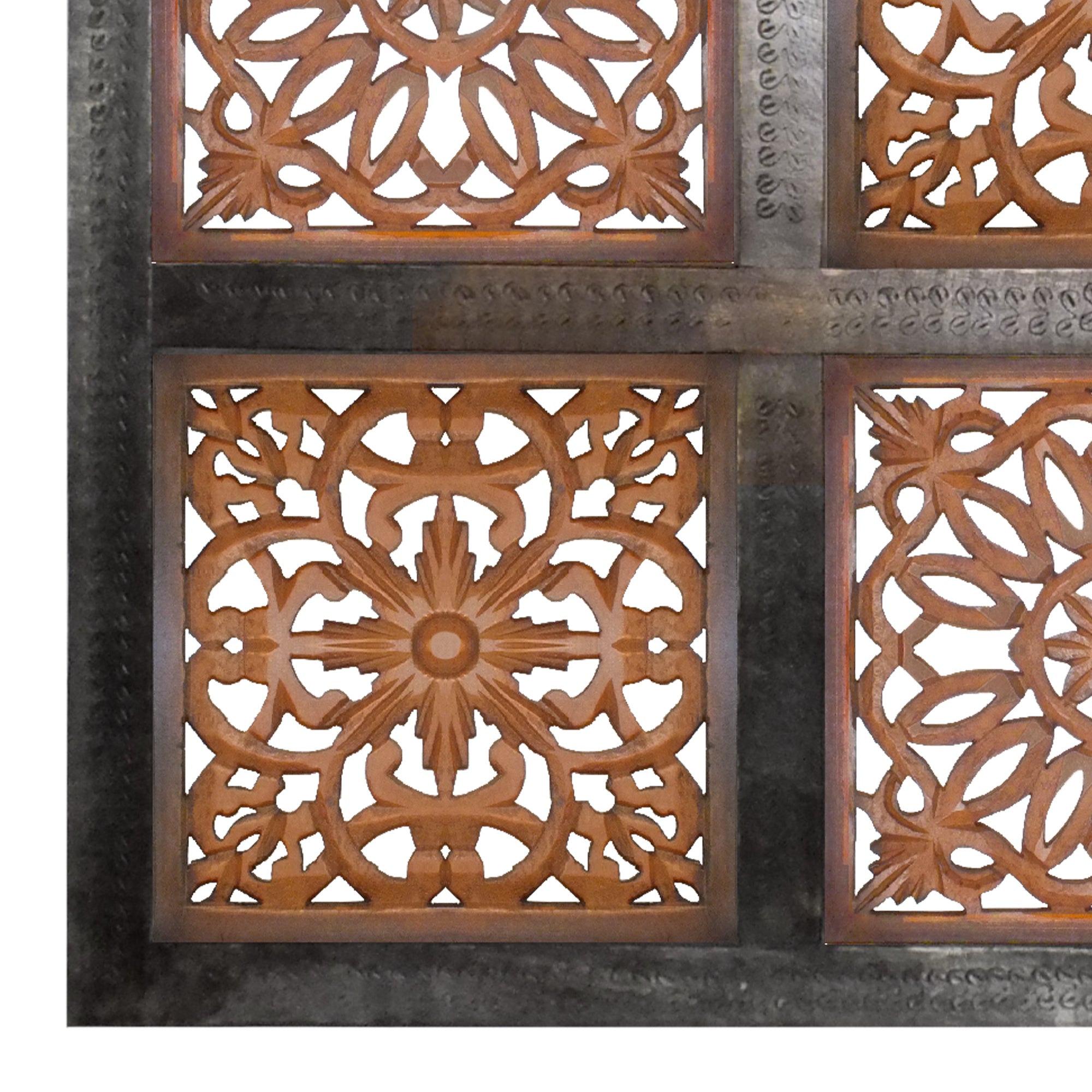 Decorative Mango Wood Wall Panel With Cutout Flower Pattern Brown-zoom-4