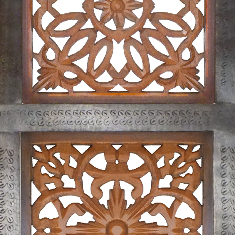 Decorative Mango Wood Wall Panel With Cutout Flower Pattern Brown-zoom-