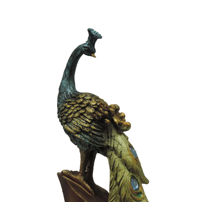 Polystone Decorative Peacock Figurine With Block Stand Green And Gold-zoom-