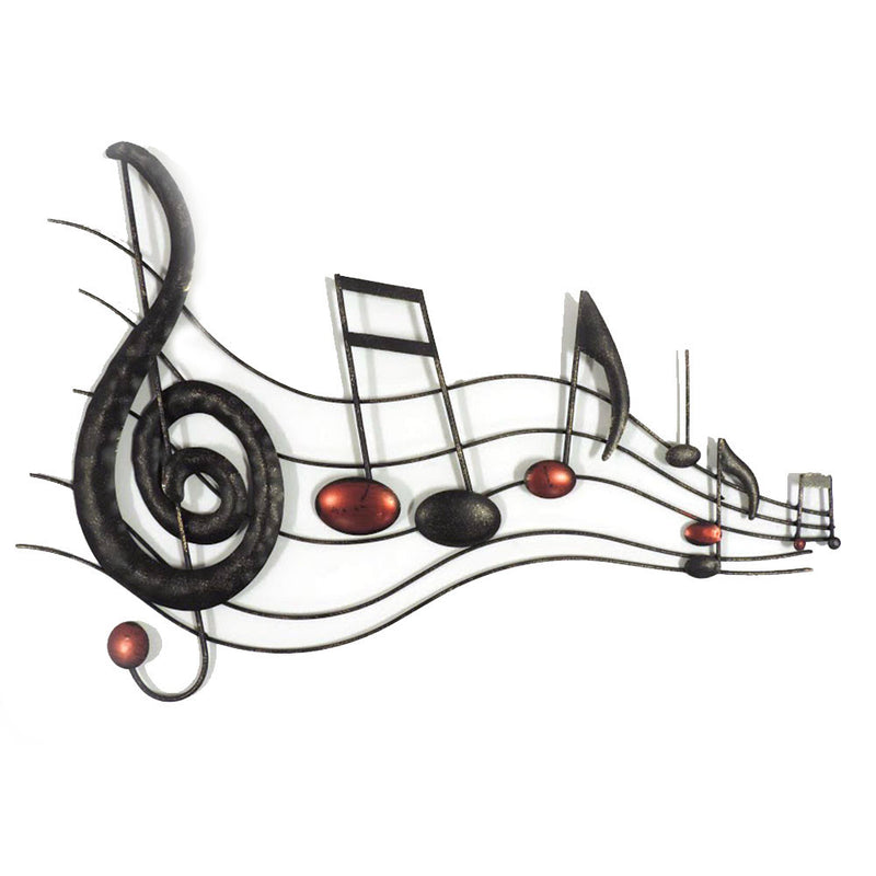26 Inch Handmade Metal Wall Mount Accent Decor With Musical Notes And Treble Clef Black Red-zoom-