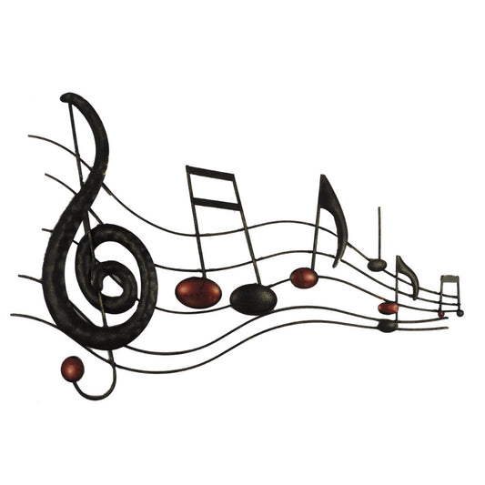 26 Inch Handmade Metal Wall Mount Accent Decor With Musical Notes And Treble Clef Black Red