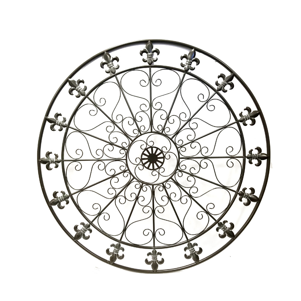 42 Inch Round Medallion Wall Mount Metal Accent Decor Handmade Circle Design Antique Black-zoom-1