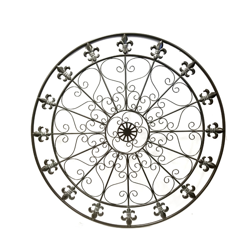 42 Inch Round Medallion Wall Mount Metal Accent Decor Handmade Circle Design Antique Black-zoom-