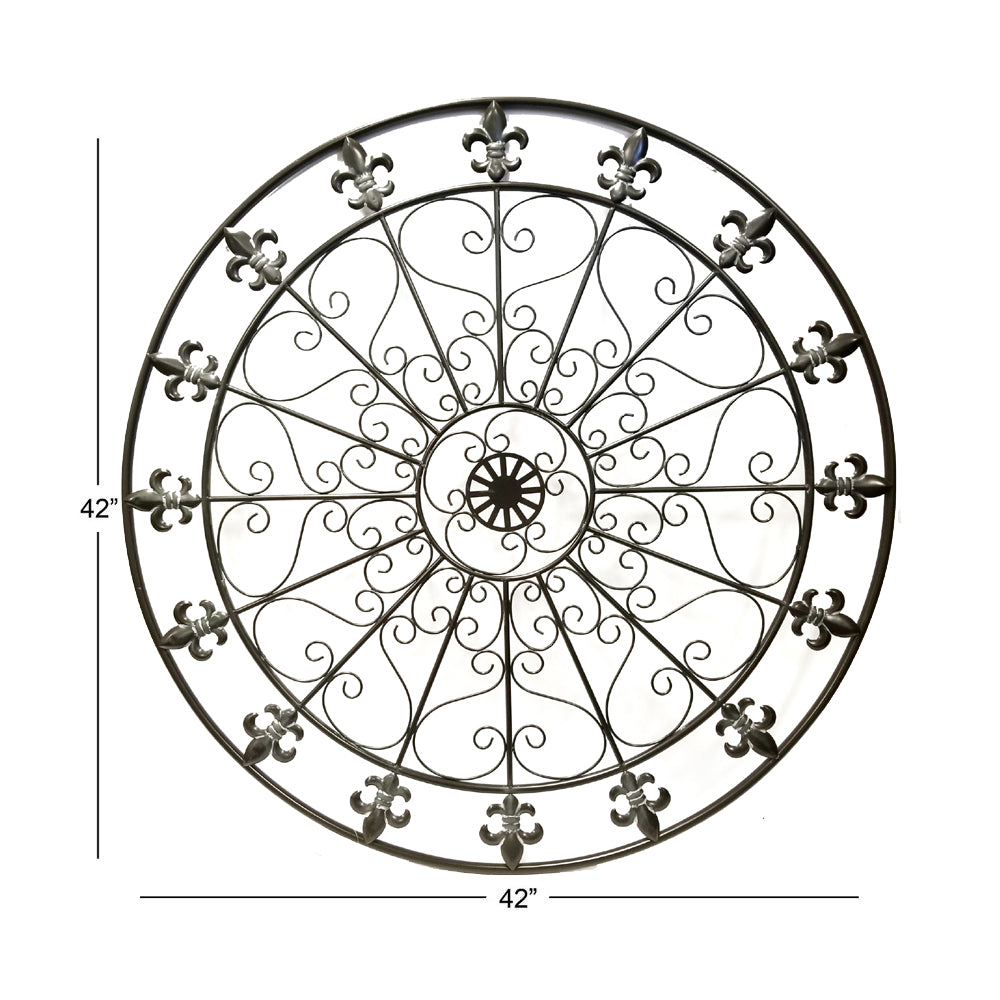 42 Inch Round Medallion Wall Mount Metal Accent Decor Handmade Circle Design Antique Black-zoom-2
