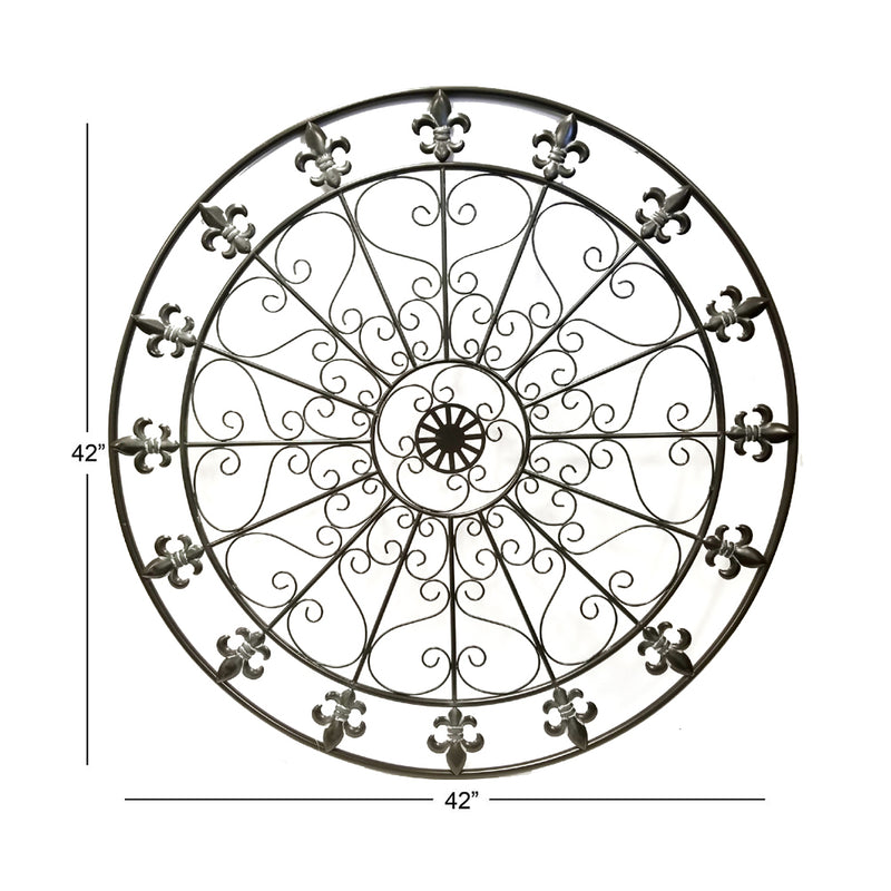 42 Inch Round Medallion Wall Mount Metal Accent Decor Handmade Circle Design Antique Black-zoom-